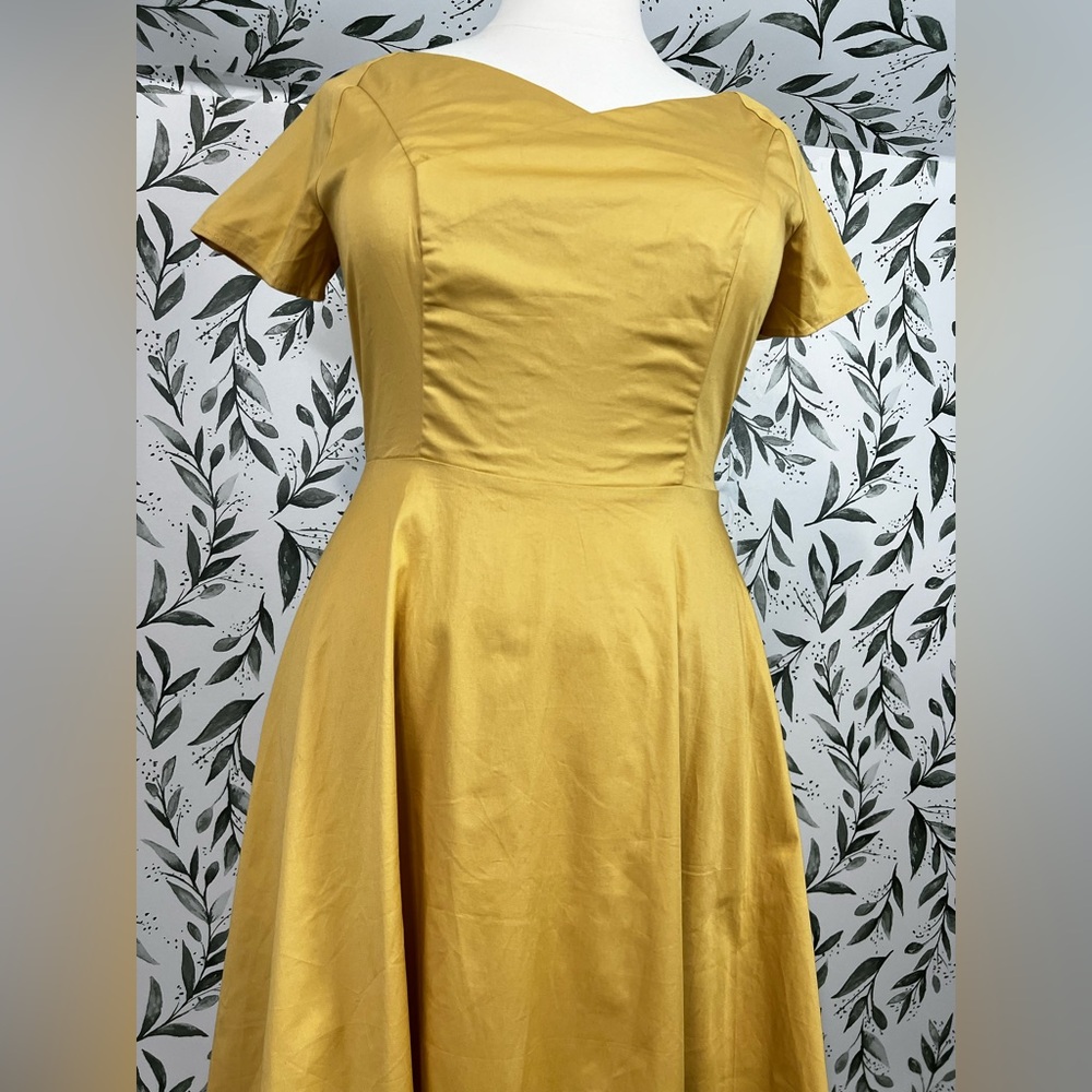 Yellow Retro Vintage Style Midi Dress Size XL Cotton Elegant Classic Cocktail #E - Picture 10 of 14